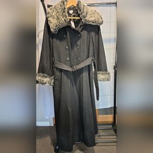 Together Gray Trench Coat with Faux Fur Trim